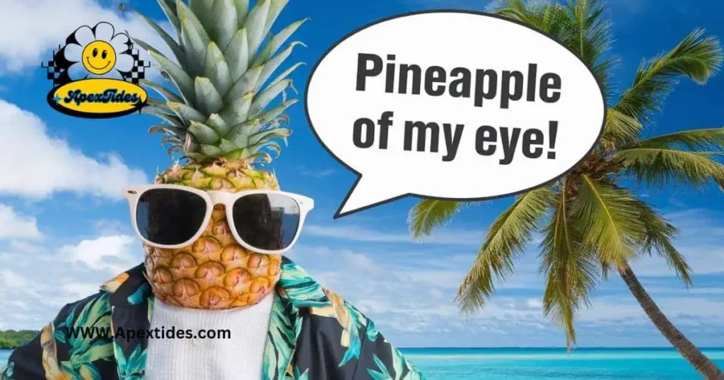  A whimsical illustration of a pineapple with a smiling face, representing "Pineapple Puns Questions and Answers."