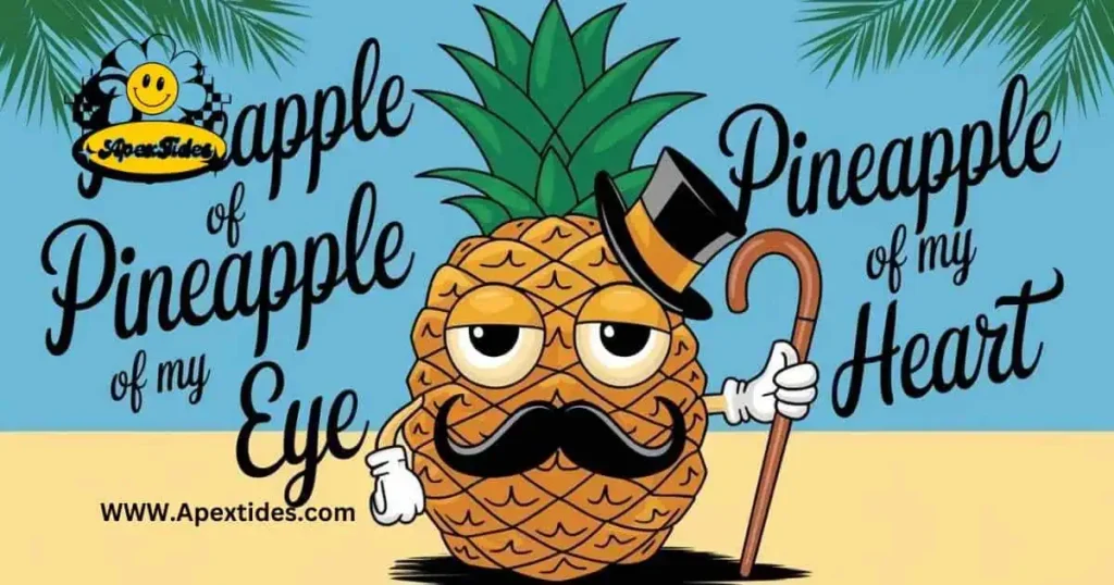 A whimsical pineapple with a mustache, embodying short pineapple puns in a playful and humorous manner.