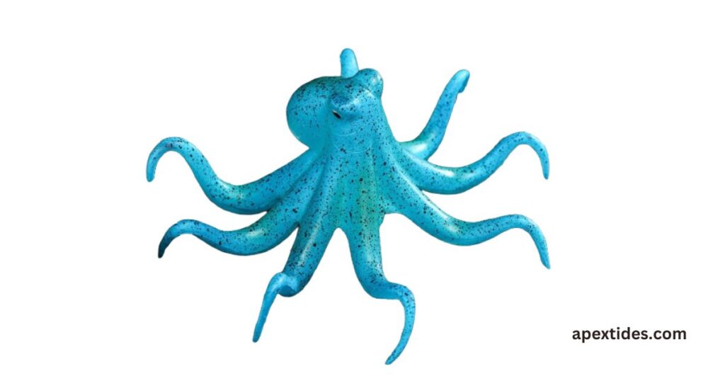  A vibrant blue octopus gracefully displays its eight legs, capturing the essence of 'eight-legged-laughs 
 octopus puns that are a shore thing.