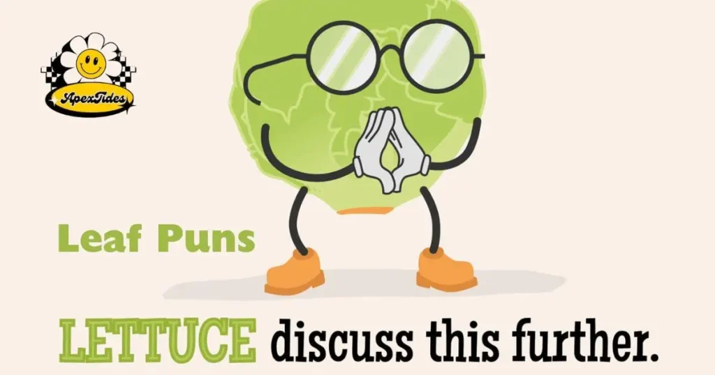 A humorous illustration featuring leaf puns, with lettuce engaging in a lively discussion about puns and wordplay.