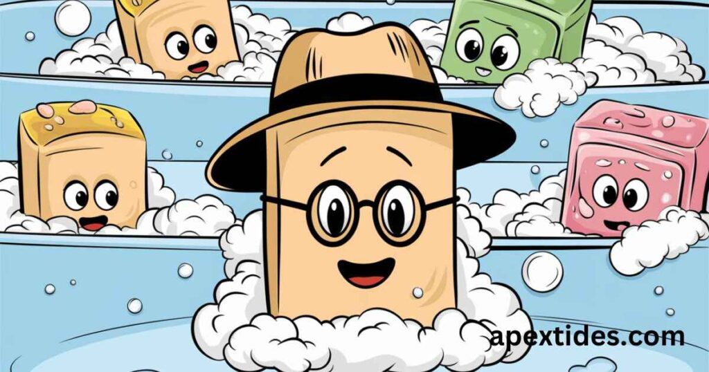  A cartoon depicting a man in a hat and glasses enjoying a bubbly bath, embodying the essence of sudsy humor.