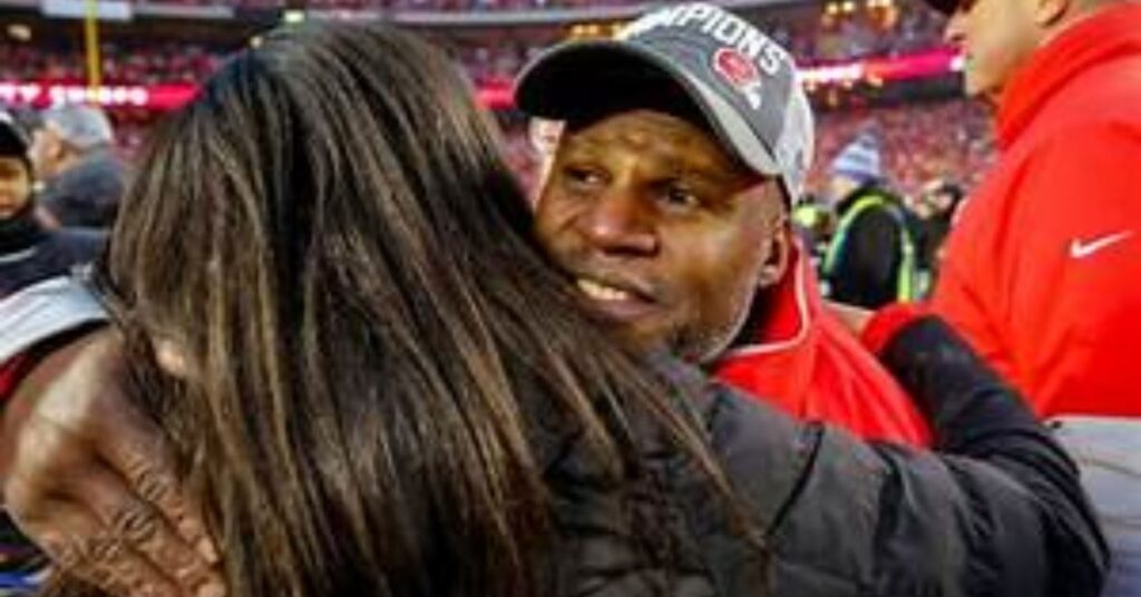 Mia Bieniemy attending an NFL game, quietly supporting her husband Eric while staying out of the public spotlight